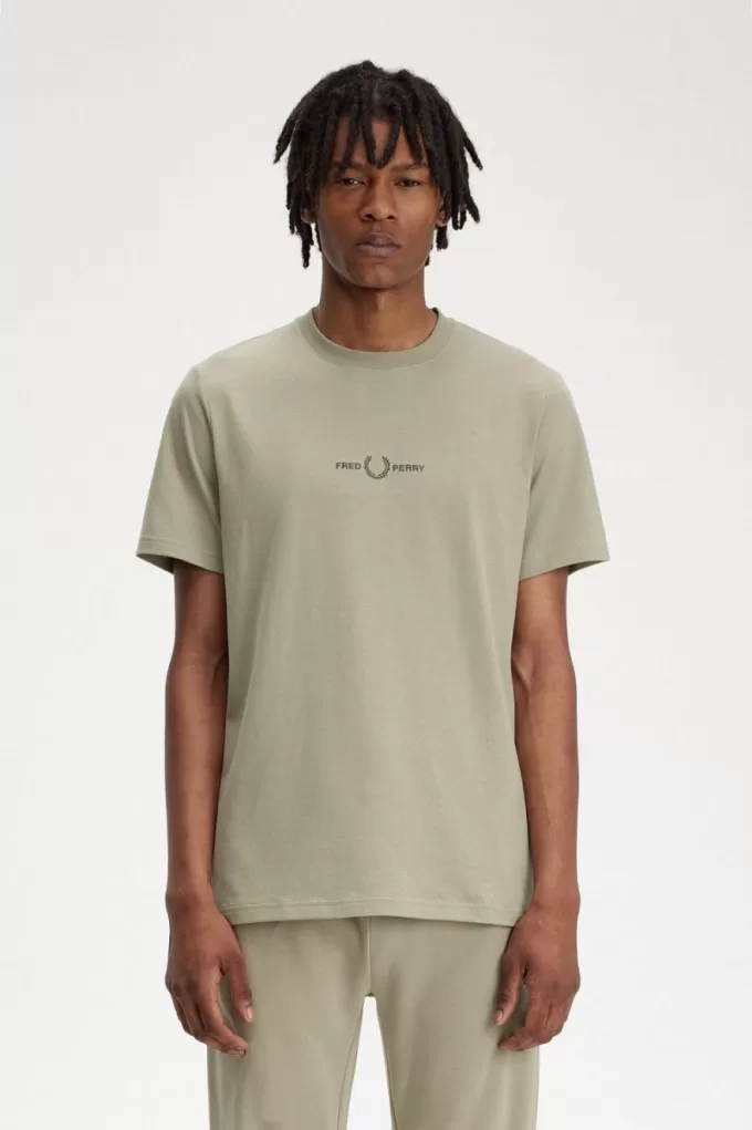 besticktes Herren-T-Shirt in warmem Grau