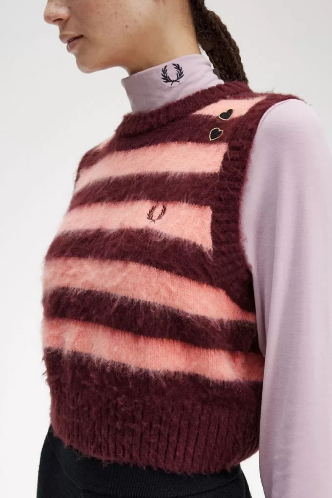 gestreifte gestrickte Damen-Tanktops Oxblood