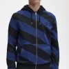 gestreiftes Herren-Sweatshirt mit durchgehender Kapuze und Kapuze in Schwarz