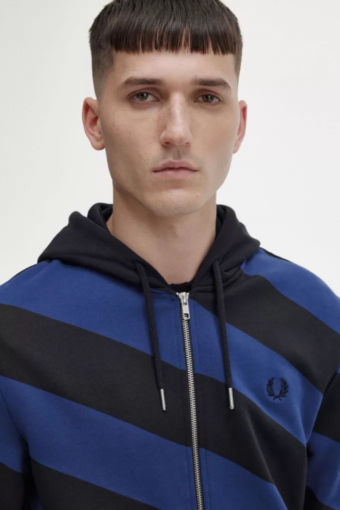 gestreiftes Herren-Sweatshirt mit durchgehender Kapuze und Kapuze in Schwarz