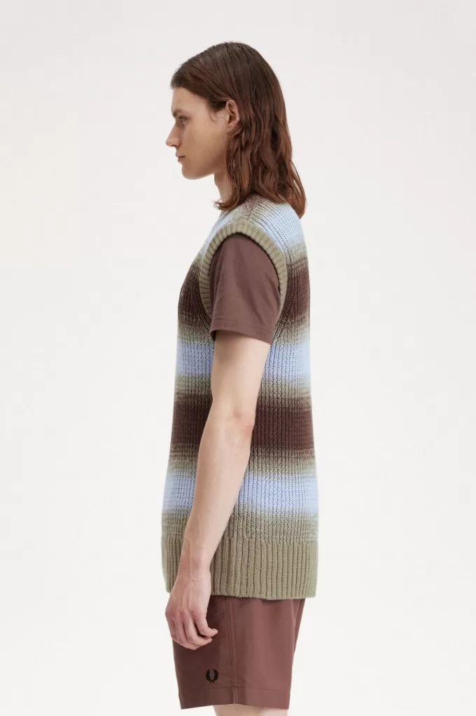 gestreiftes, offenes Strick-Tanktop für Herren, dunkelrot