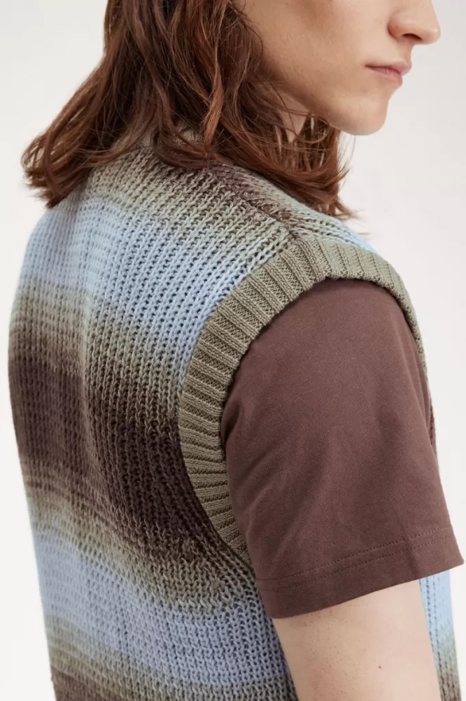 gestreiftes, offenes Strick-Tanktop für Herren, dunkelrot