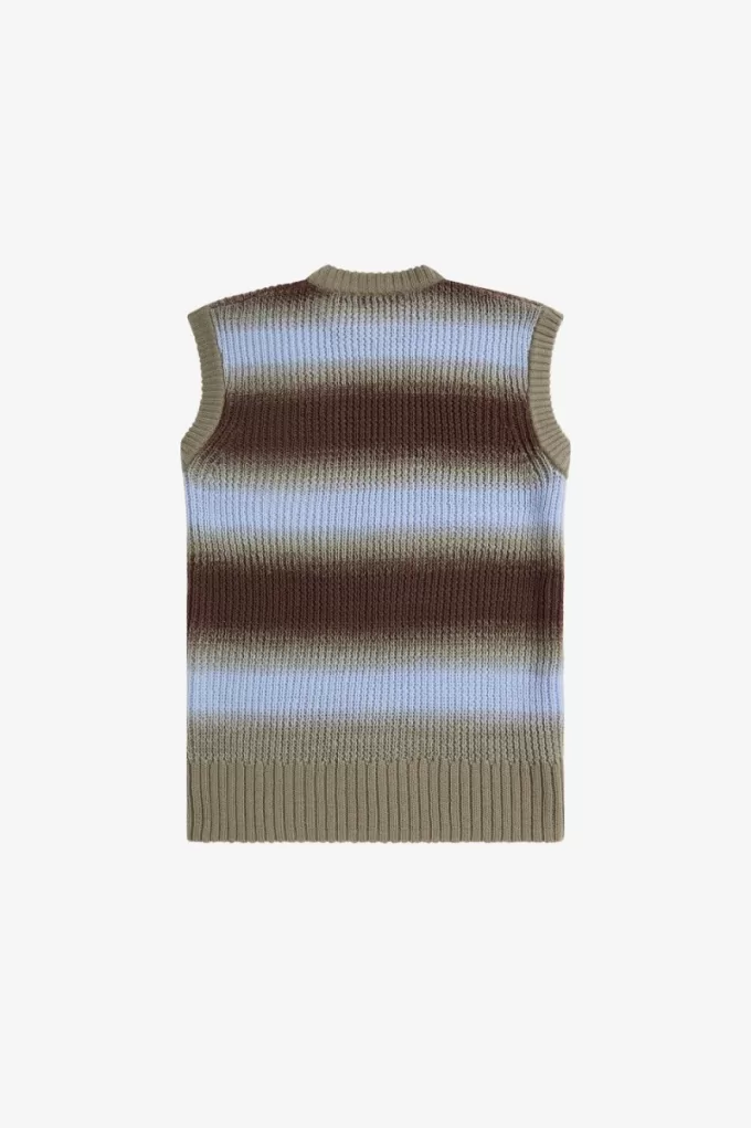 gestreiftes, offenes Strick-Tanktop für Herren, dunkelrot