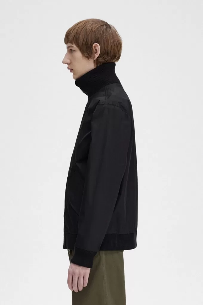 gestrickte Ripp-Tennis-Bomberjacke für Herren, Schwarz