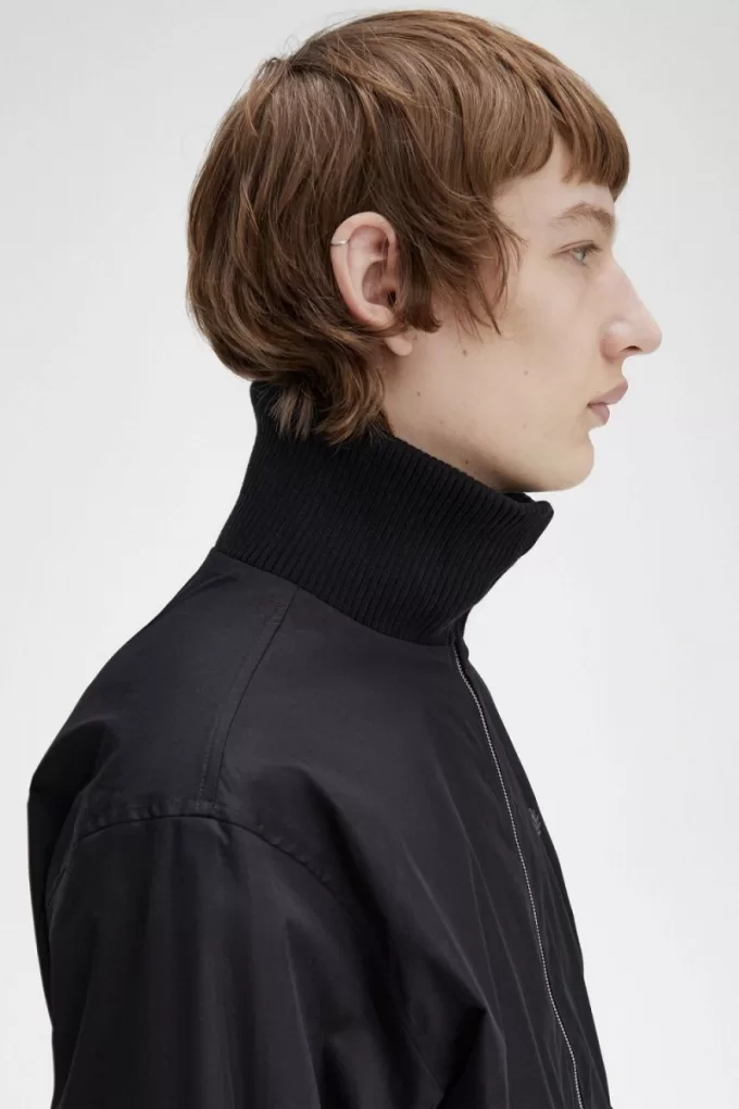 gestrickte Ripp-Tennis-Bomberjacke für Herren, Schwarz