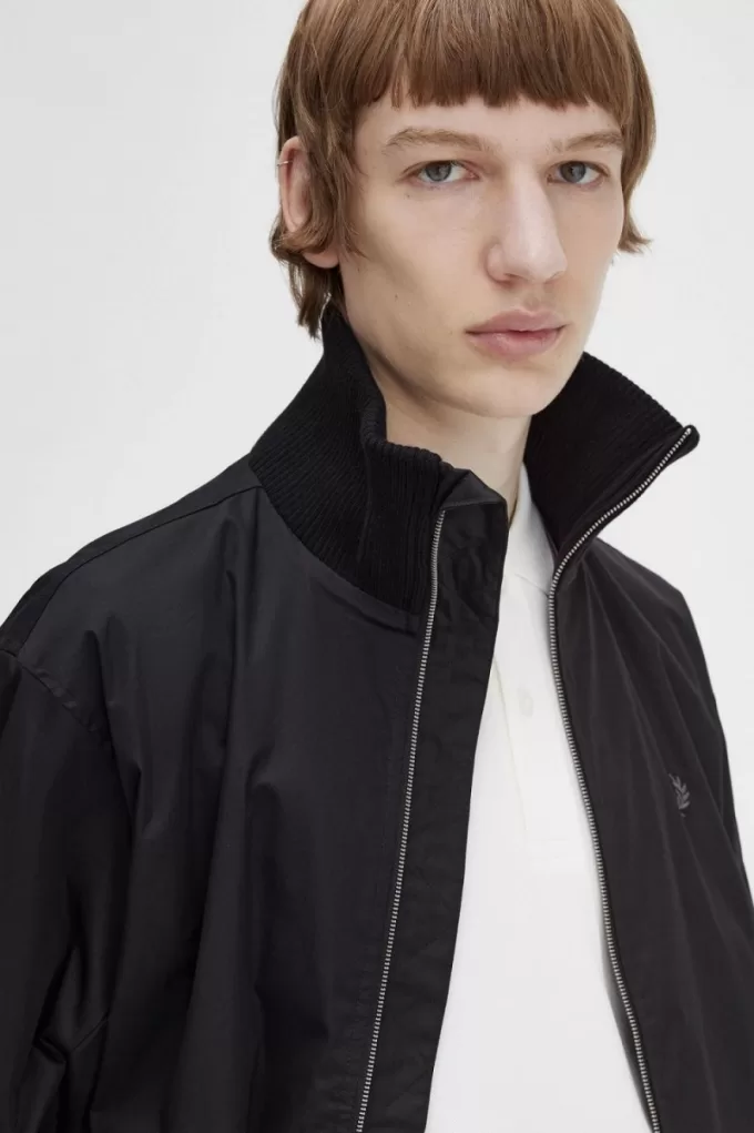 gestrickte Ripp-Tennis-Bomberjacke für Herren, Schwarz