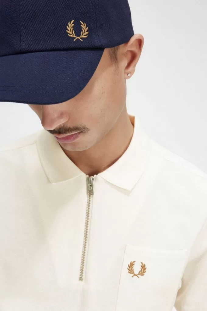 strukturiertes Herren-Poloshirt mit Reißverschluss, Beige