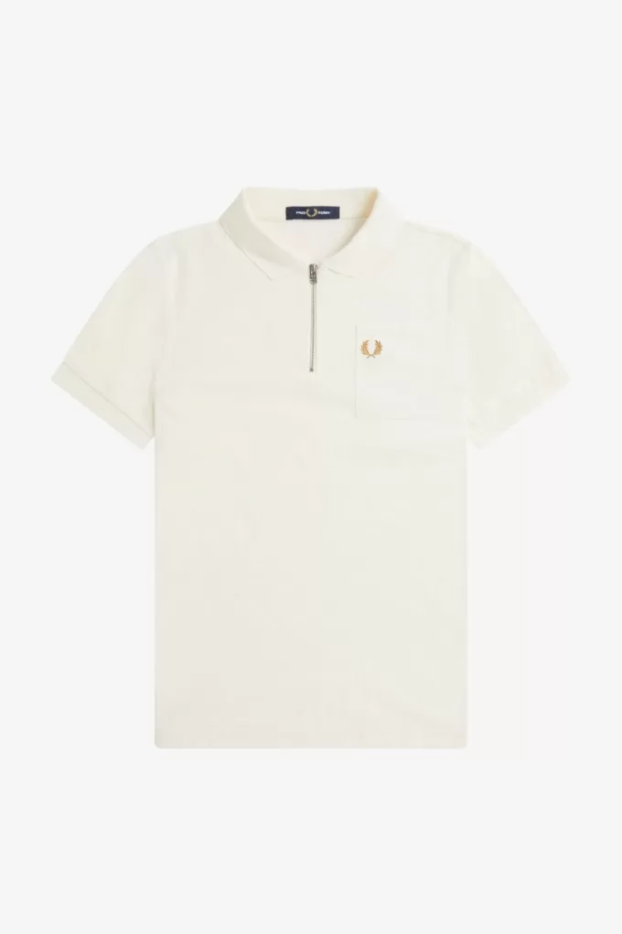 strukturiertes Herren-Poloshirt mit Reißverschluss, Beige